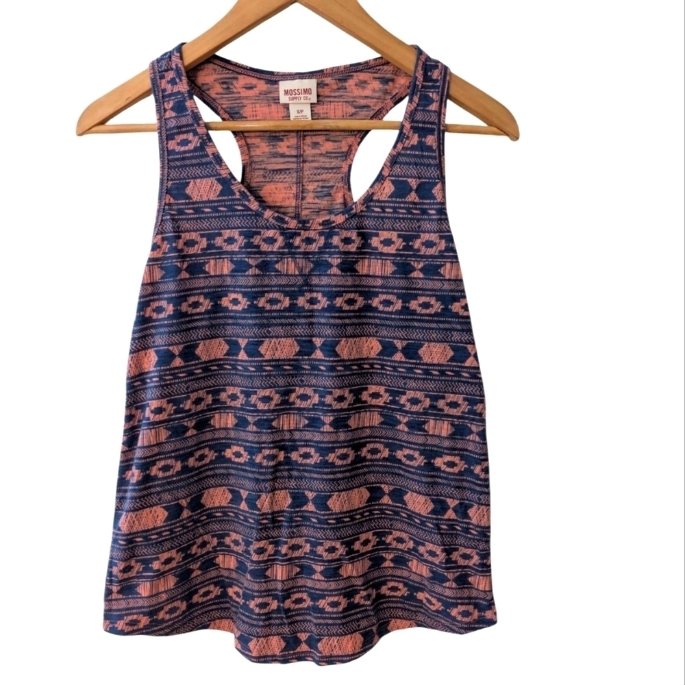 Mossimo Supply Co. Women's Blue and Orange Patterned Tank Top Cotton Size S